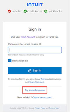A screenshot of the Intuit Account sign-in screen